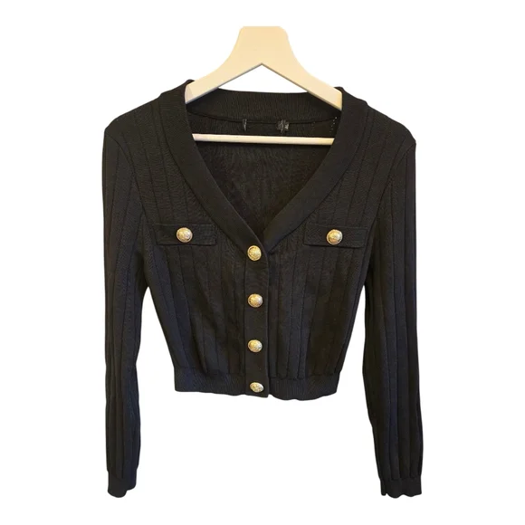 Vintage Button Embellished Ribbed Cardigan - Picture 3 of 9